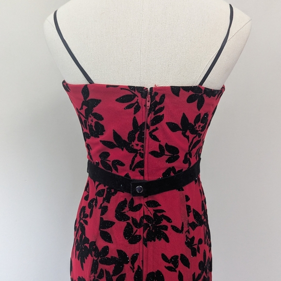 Vintage‎ Y2K City Triangles Whimsigoth Red Burnout Mesh Floral Evening Gown - Picture 6 of 16